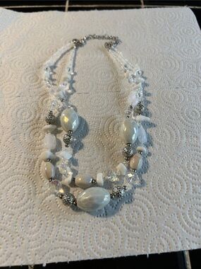 Multi-Strand White Beaded Statement Necklace
